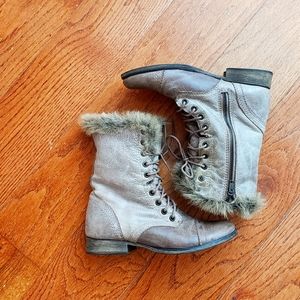 LIKE NEW Distressed Faux-Fur Combat Boots